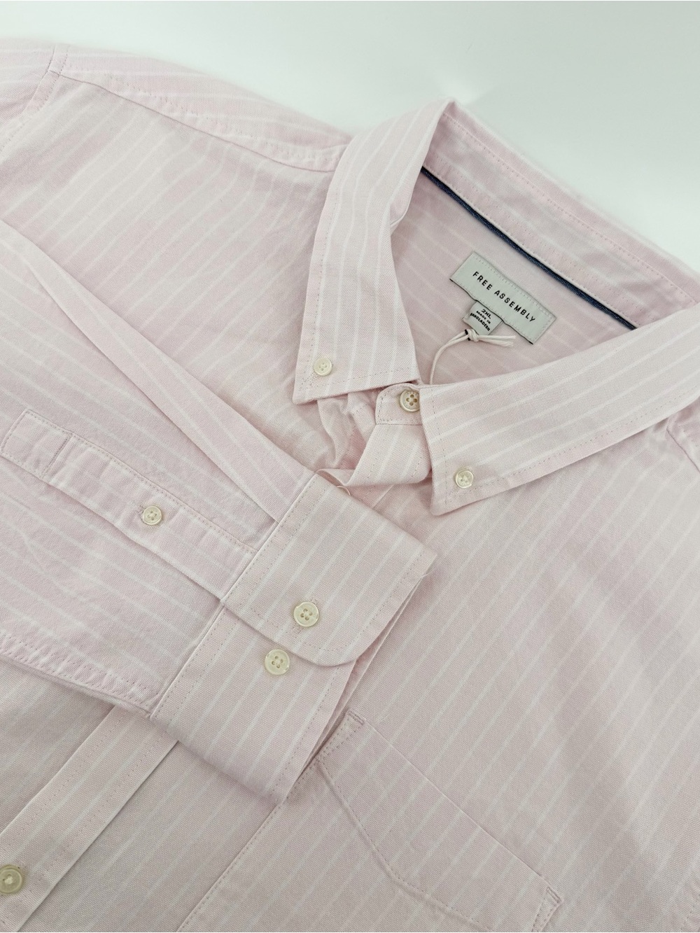 NWT Free Assembly Men's Pink Crystal Stripe Oxford Shirt 2XL Coastal Minimalist